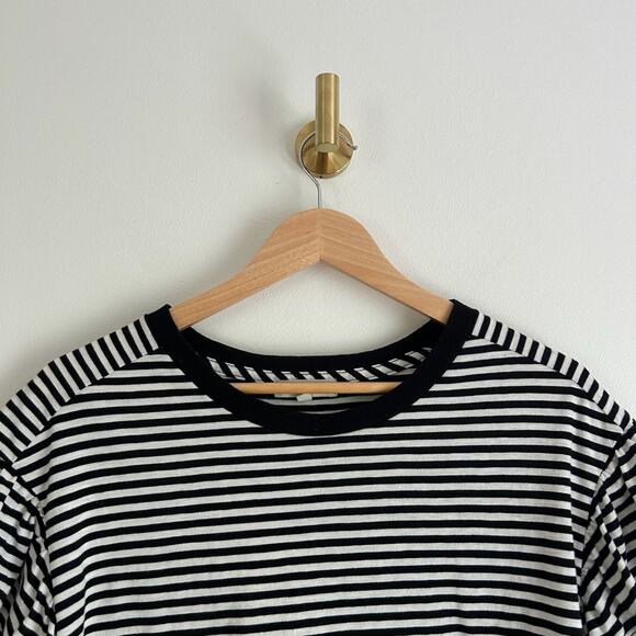 Madewell Ruffle-Sleeve Pullover Crew Neck Top Black/White XXS - Picture 5 of 10